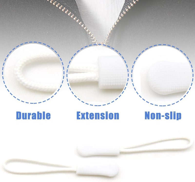 Ruidee 50 Pieces Zipper Pulls Zipper Tabs Zipper Pull Cord Extender Replacement Zipper Pulls for Backpacks, Jackets, Luggage, Purses, Handbags（White） - Image 3